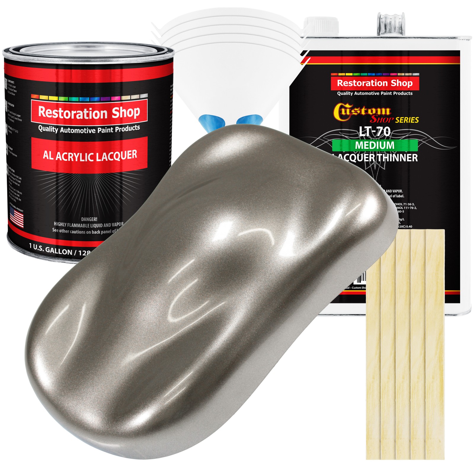 Firemist Pewter Silver Acrylic Lacquer Gallon Auto Paint Kit, Medium Thinner