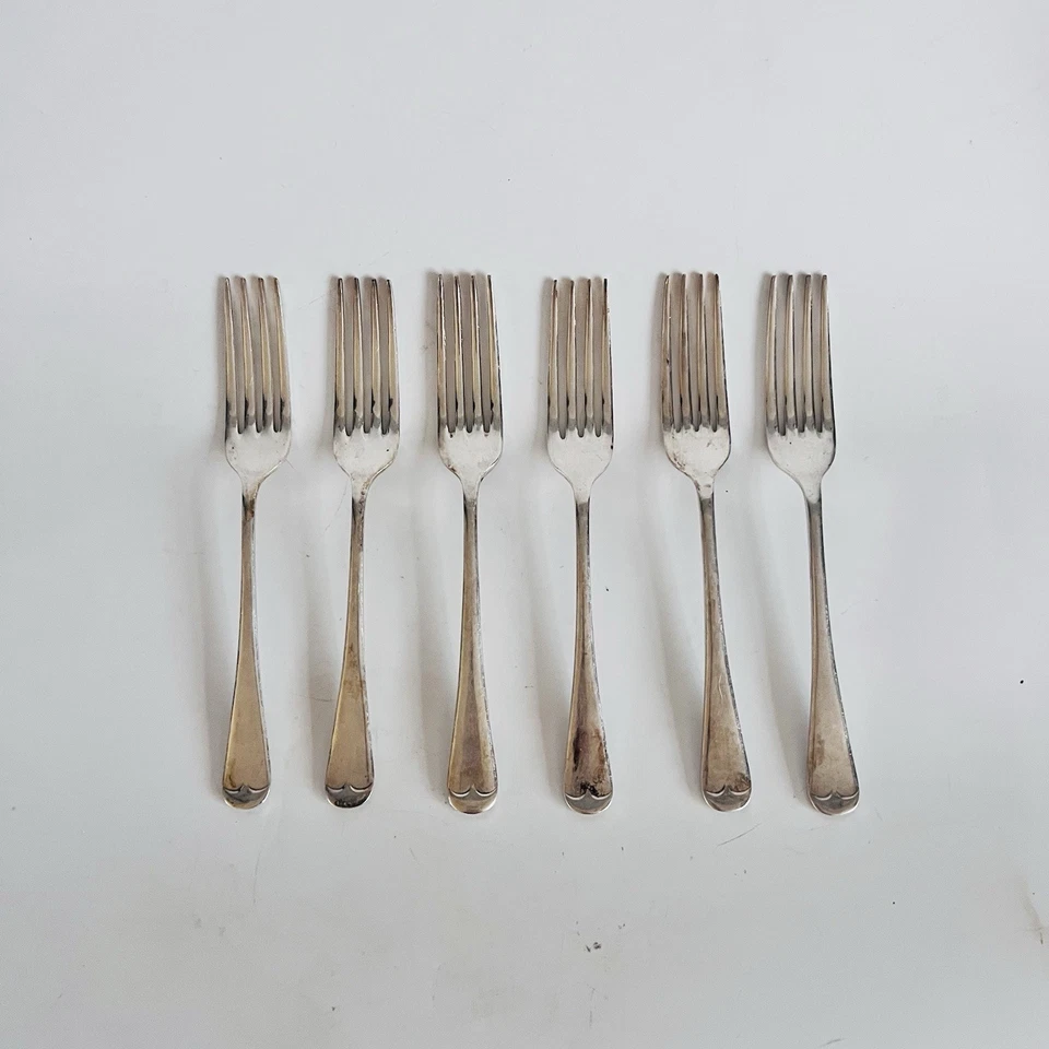 Garfos de jantar antigos de prato de prata x 6, talheres cruzados Sheffield, - Imagem 2 de 4