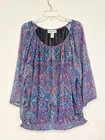 Cathy Daniels Women's Blouse Plus Sz 3X Paisley Sparkle Smocked Waist Scoop Neck