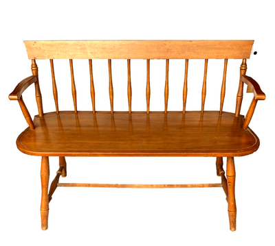 Vintage Mid 20th Century Colonial Maple Bench Two Seat Entry