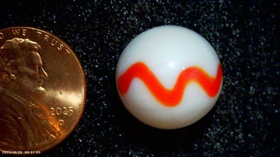 Vintage Marble...  BOLD COLORS...Orange .. Blue ......swirl?, Painted?