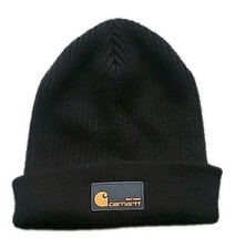 Carhartt Beanie Hat Cap Black Knit Cuffed Outdoor Logo