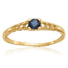 14K Solid Yellow Gold 3mm Blue Sapphire Ring