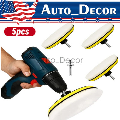 5PCS 6'' Buffing Polishing Pad Wool Wheel Mop Kit For Car Polisher Drill Adapter
