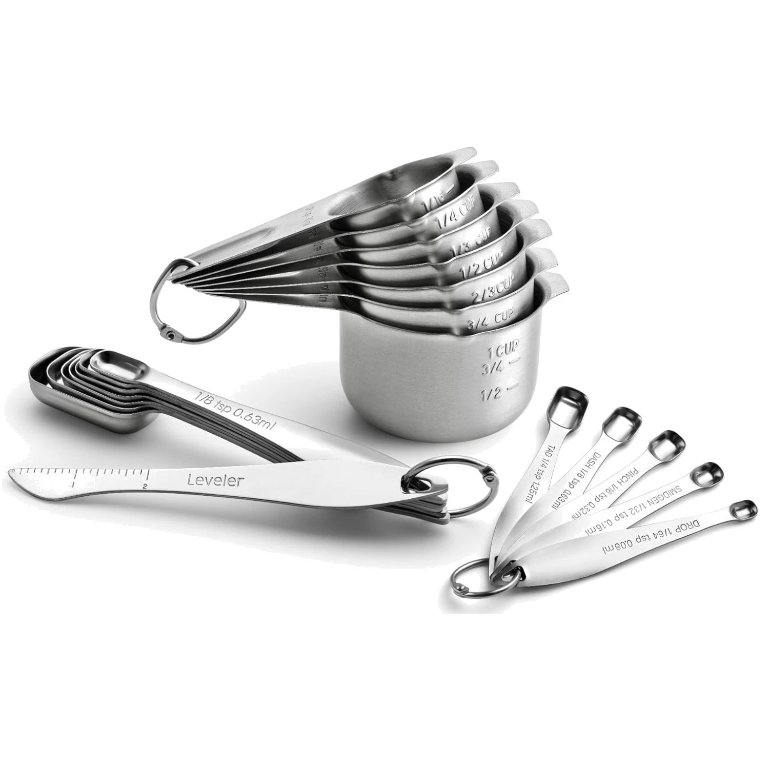 Stainless Steel Measuring Cups & Spoons Set - 20 Piece