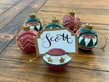 Maroon, Green, Gold & White Place Card Holders, 2.75” Tall (Set of 6)