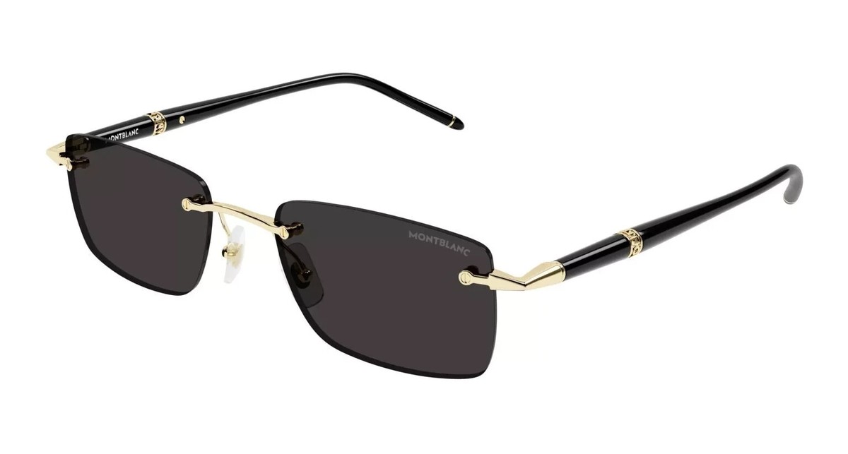 Mont Blanc MB 0344S-001 Gold Black Grey Rimless Unisex Sunglasses