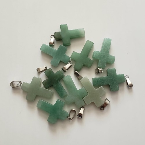 Großhandel 50 St./Posten Mode natürlicher grüner Aventurin Stein Kreuz Charms Anhänger - Bild 3 von 3