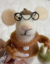 Fall Harvest Thanksgiving Needle Felted Mouse sweater ornament pumpkin Primative