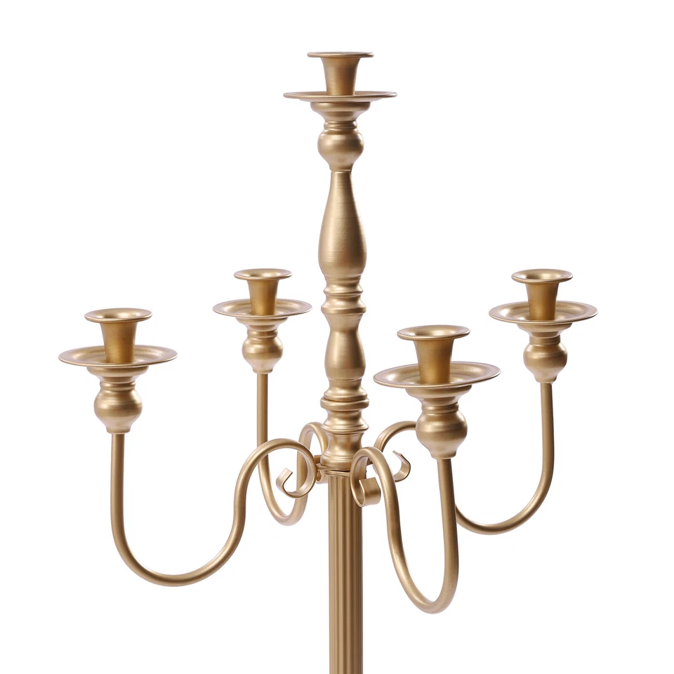 Candelabro antiguo de 50" 5 brazos soporte para velas mesa de boda centros de mesa dorados Foto 4 de 4
