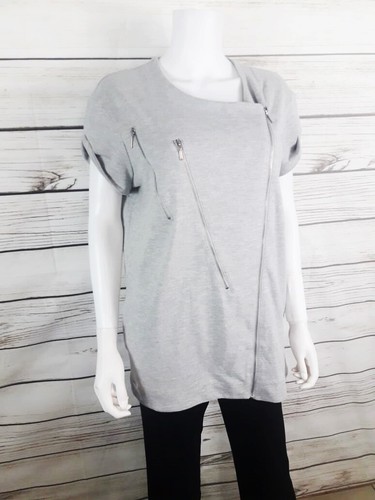 Stradivarius Damen Kurzarm Sweatshirt Gr. M grau durchgehender Reißverschluss Seitentaschen Oberteil - Bild 3 von 6