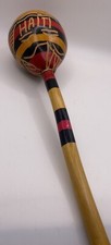 Haitian Colorful Hand Painted Red  Black Wooden Maraca, 11  Souvenir, Gift, Toy