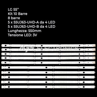 Kit 10 Barres LED Pour TV LG 55UJ63 - Modèles A Et B - Remplacement écran 55 Pouces