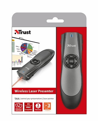 TRUST 20405 TAIA WIRELESS LASER PRESENTER MIT REICHWEITE BIS ZU 15M, 4 FUNKTIONEN