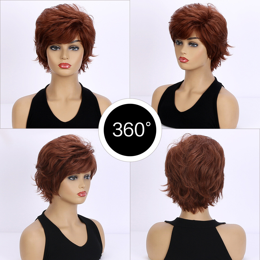 Short Red Brown Pixie Cut Wigs for White Women Layered 