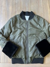 Splendid Girls 7/8 Green/black Bomber Style Jacket Full Zip Removable Fur Cuff