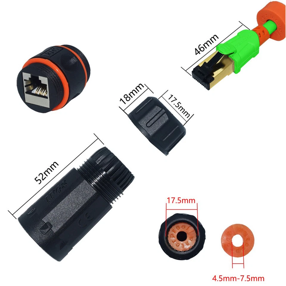 2x IP68 Waterproof RJ45 Female Coupler Ethernet Outdoor LAN Cat6A Cat6 Connector - Image 4 of 4