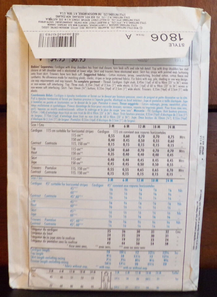 Style Sewing Pattern 1806 Babies Cardigan Top Skirt Trousers Sizes 3 MO-24 MO UC - Image 3 of 4