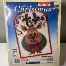Vtg New Sealed Natura Christmas " The Dearest Reindeer" Latch Hook Kit 18"x24"