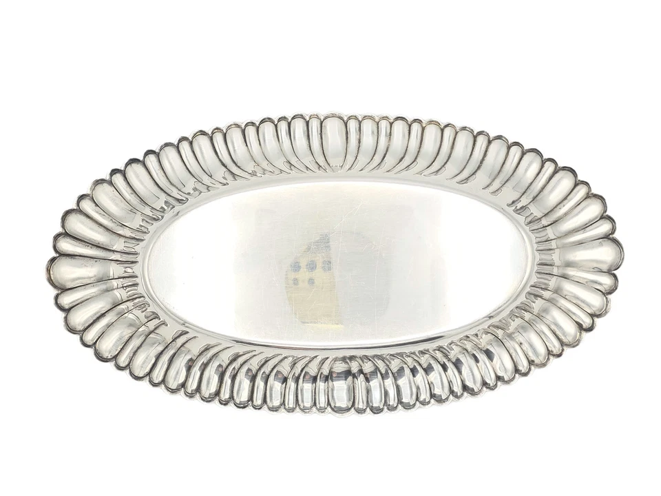 ANTIGUA BANDEJA PAN PLATA ESTERLINA ESTRIADA FIRMADA CON 7x14"~ 419 g Foto 3 de 4