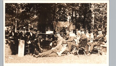 #ad OUTDOORS BAND CONCERT c1910 real photo postcard rppc public park music scene $7.35