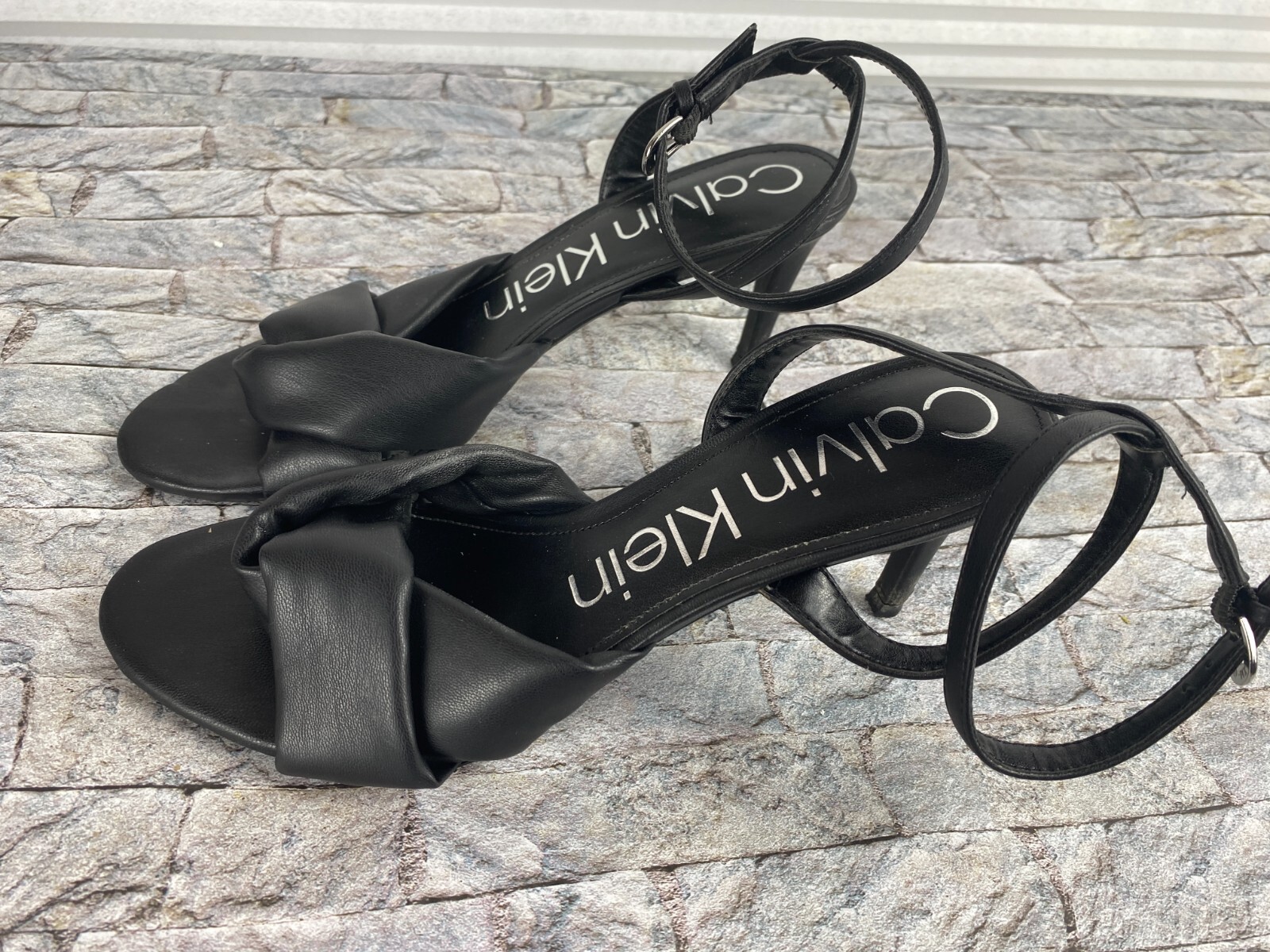 Calvin Klein Women's Sz 8.5 Black Round Toe High Heels With Ankle Straps thumbnail 4