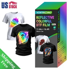 VORTRIDINO Reflective Colorful DTF Film 11.8in x 16.4ft Cold Peel For Printing