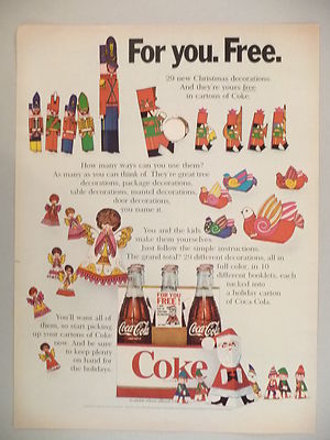 Coca-Cola PRINT AD - 1968 ~~ Coke ~~ Pop-Art Christmas decorations offer