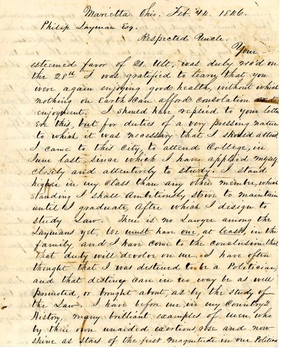 1846 Letter from Marietta Ohio Student on the Nation's Growing Political Crisis