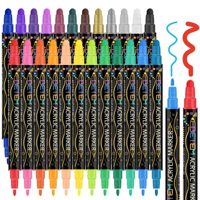 Betem 24 Colors Dual Tip Acrylic Paint Pens Markers Premium Acrylic Paint Pen...