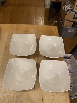 4 Gibson Home Zen Buffet Square White Soup/Cereal Bowls 6 3/4''