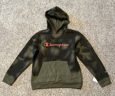 CHAMPION BOYS HOODIE - MULTIPLE SHADES OF GREEN W/ ORANGE SCRIPT LOGO-SIZE 10/12