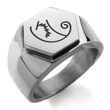 Stainless Steel Reiki Motor Zanon Wellness Mens Hexagon Crest Signet Ring