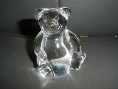 Signed Steuben Clear Glass Crystal Teddy Bear Figurine EUC 2.5