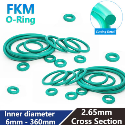 2.65mm Cross Section Green (FKM) Fluorine Rubber Seals O Rings 6mm - 360mm ID