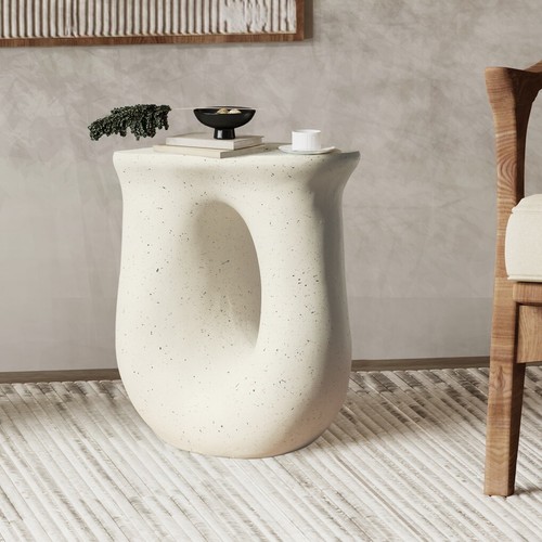 FATIVO Side Table Terrazzo Coffee End Tables U-shaped Magnesia Stool Stand 43cm - Picture 4 of 13