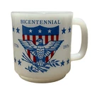 Vtg Glasbake BiCentennial Coffee Mug Cup 1776 1976 Milk Glass Americana GUC