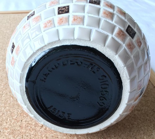 VINTAGE MOSAIC TILES GLASS BOTTLE VASE CURVY BULBOUS SHAPE TAUPE BROWN H 30.5 CM - Picture 6 of 9