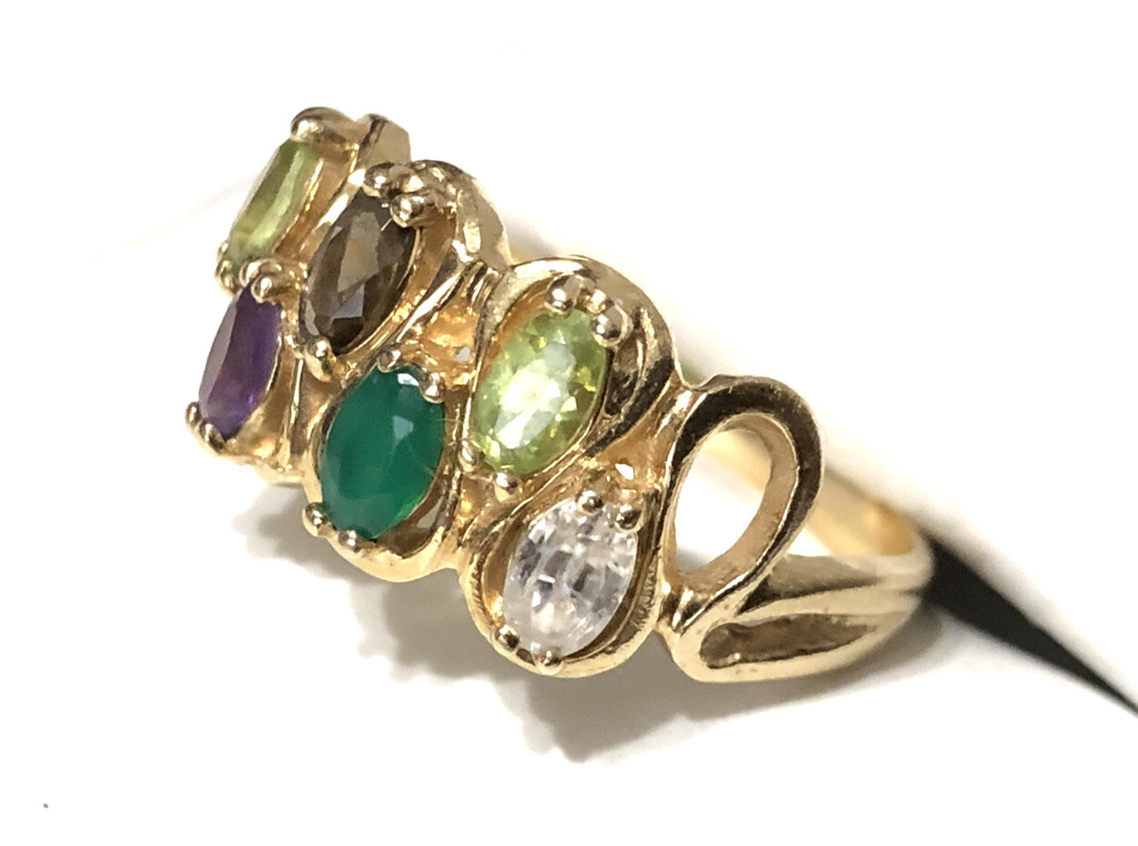 14k Solid Yellow Gold Multi Gemstone Ring Amethys… - image 7
