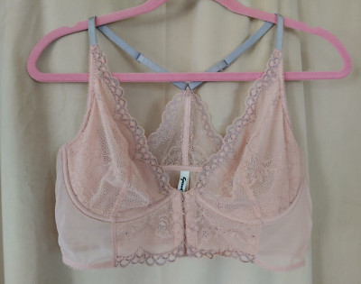 Gossard Superboost Lace Deep V Longline Bralette Ballet Pink/Silver  Size 36C