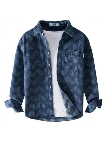 Chemise Homme Vintage Manches Longues – Col Maomandarin Cargo Rétro – Poche Poitrine – Tissu Respirant – L à 5XL