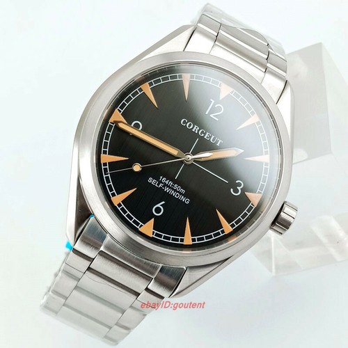 41mm Corgeut Black Dial Steel Strap Sapphire Glass seagull Automatic Mens Watch - Picture 2 of 6