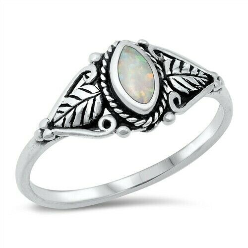Sterling Silver Ring Size 4 with White Lab Opal 9.4mm Height  -image