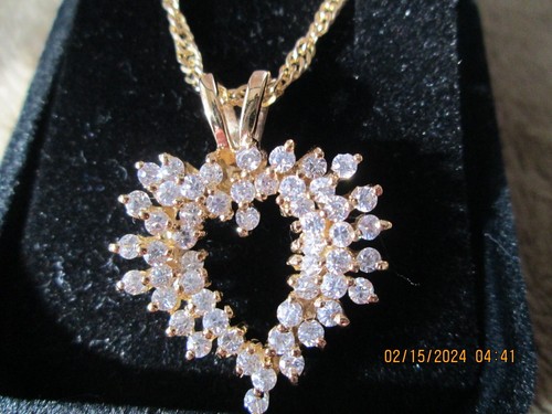 2Ct (Lab Created) Diamond Heart Shaped Necklace, 14k Yellow Gold Plated Silver - Picture 1 of 15