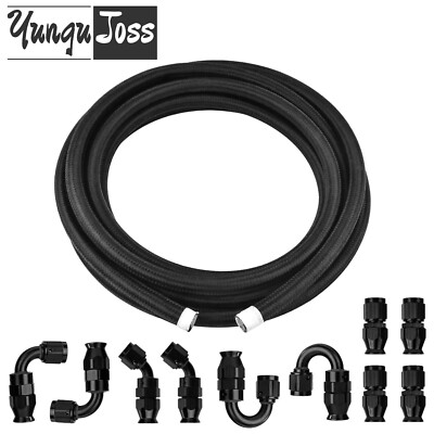 10FT Nylon Braided PTFE Fuel Line w/ 10pcs Fitting Hose Kit 4AN 6AN 8AN for E85