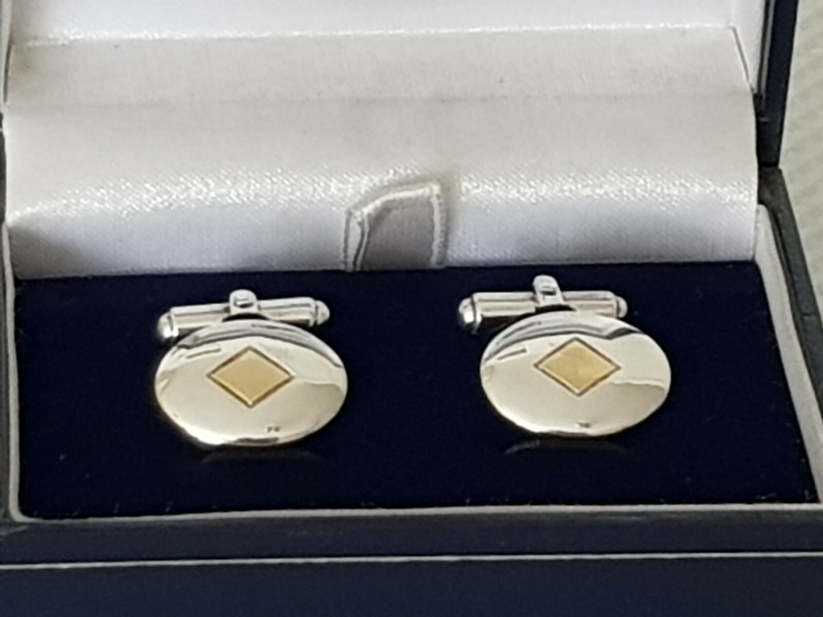 Solid Silver cufflinks  With Gold Diamond Design … - image 4