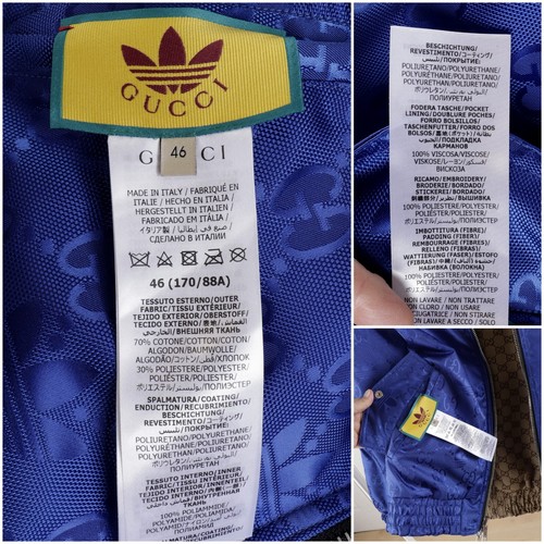 Gucci X Adidas GG Monogram Beige Cotton Blue Nylon Reversible Jacket Size S-M - Picture 9 of 21