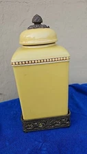 Gracious Goods Large 15" X 7 Yellow Ceramic Canister Cookie Jar With Lid & Stand