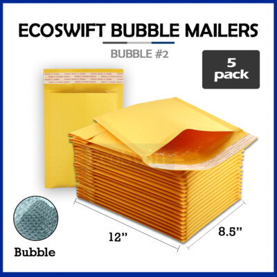 5 #2 8.5x12 ECOSWIFT KRAFT BUBBLE MAILERS PADDED ENVELOPES DVD