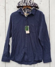 Nomad Designer Dress Shirt Men's Sz L NEW Navy With Camo Hoddle and Drawstrings